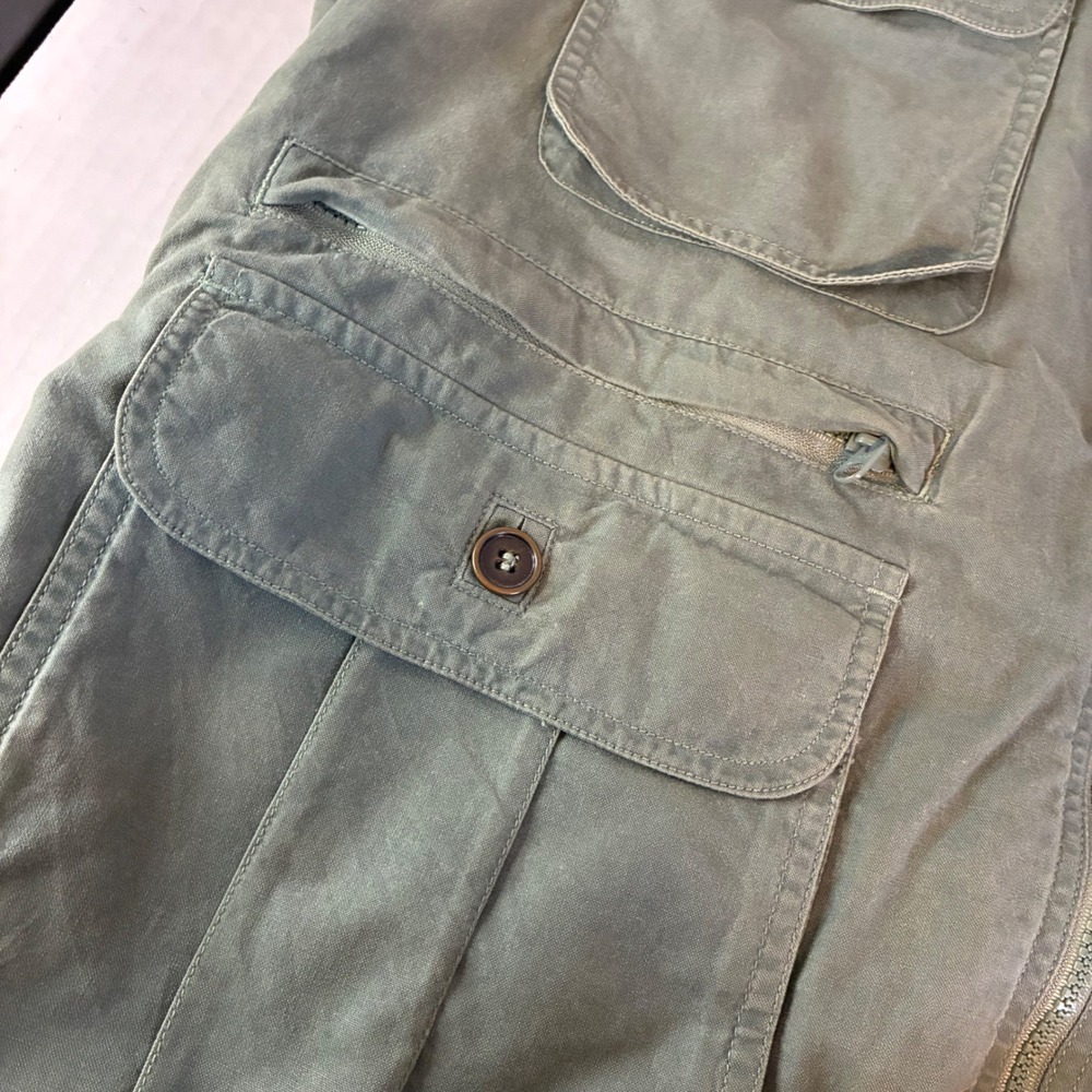 Woolrich Mens XL Safari Utility Vest Olive Green Cotton Multi Pocket Cinch Back - Picture 13 of 15